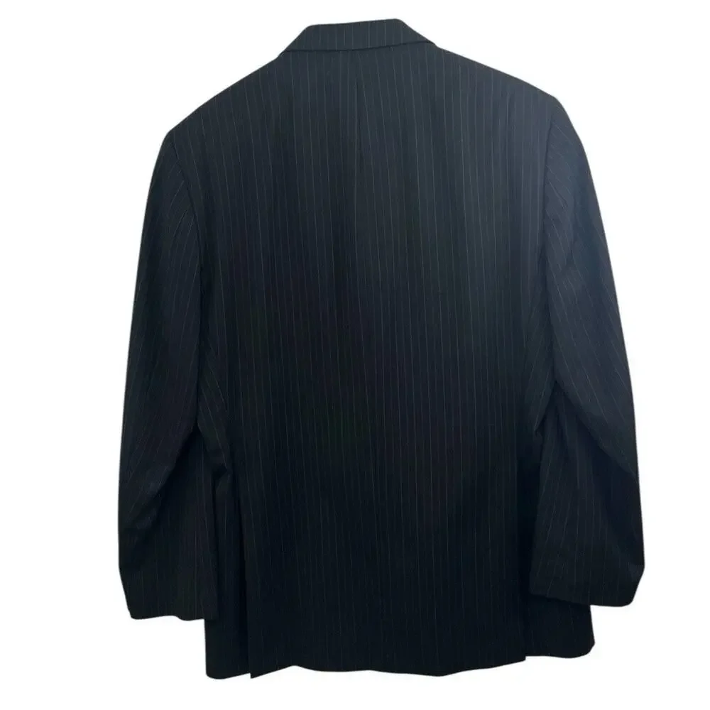Ralph Lauren Blazer Sport Coat Jacket Mens 42 L Black Pinstripe 100% Wool Preppy